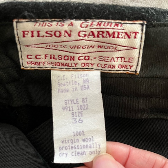 Vintage Filson Mackinaw Wool Field Pants Black Charcoal Mens 36 Outdoor Warm - Picture 8 of 11